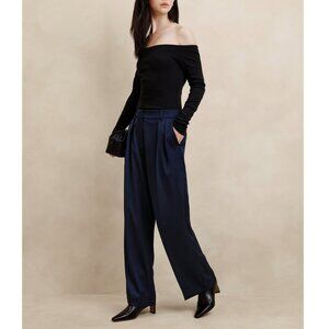 NWT Banana Republic Navy Blue Satin Pleated Wide-Leg Trouser Dress Pants 10R